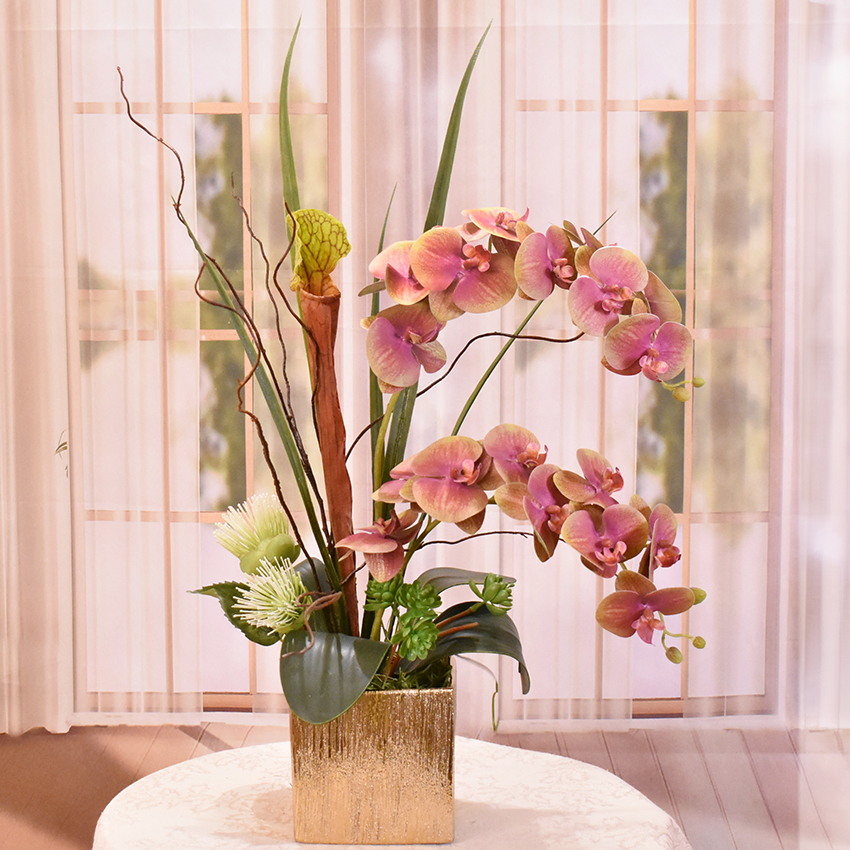 (image for) Modern Silk Orchid Design in Pink and Green O201 TEXT_CLOSE_WINDOW